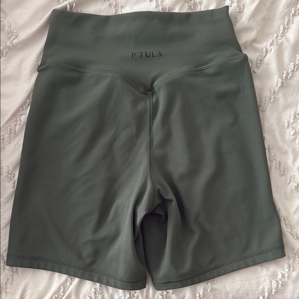 P'tula Green Bike Shorts with Wide Waistband and Stretch Fabric